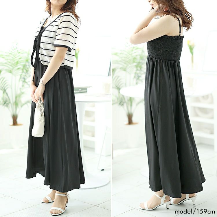 大きいサイズ レディース 半袖ボレロ＆ロングキャミワンピースセット　goldy-1514