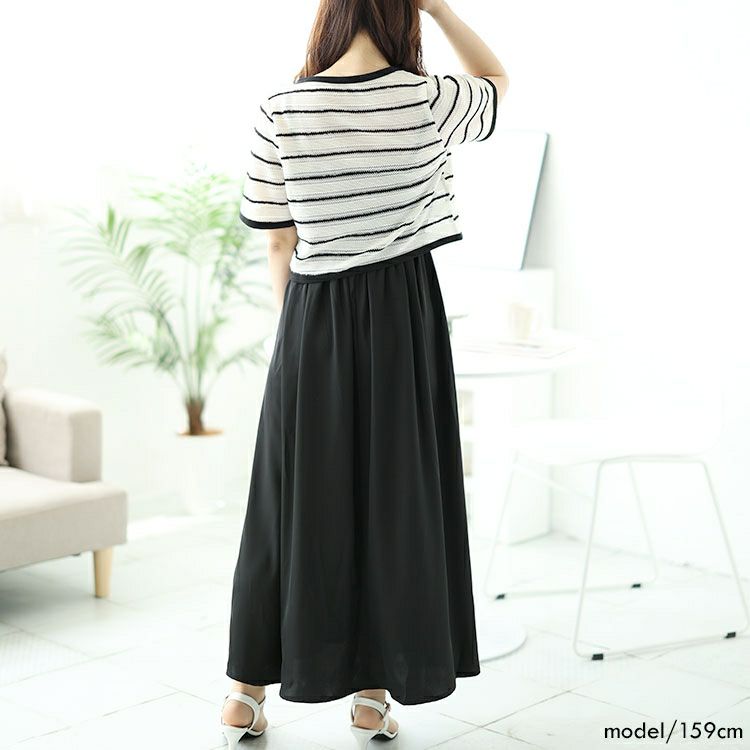 大きいサイズ レディース 半袖ボレロ＆ロングキャミワンピースセット　goldy-1514