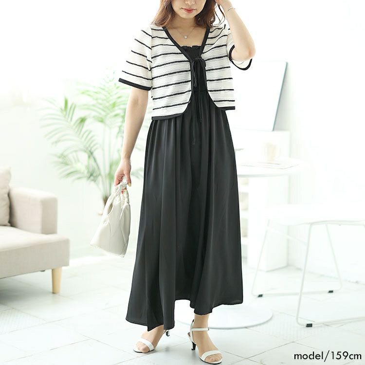 大きいサイズ レディース 半袖ボレロ＆ロングキャミワンピースセット　goldy-1514