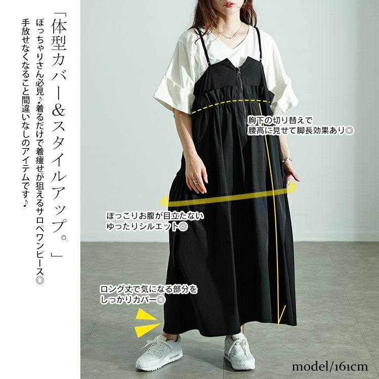 大きいサイズ レディース ハーフジップウエストフリルキャミワンピース　nw-24026