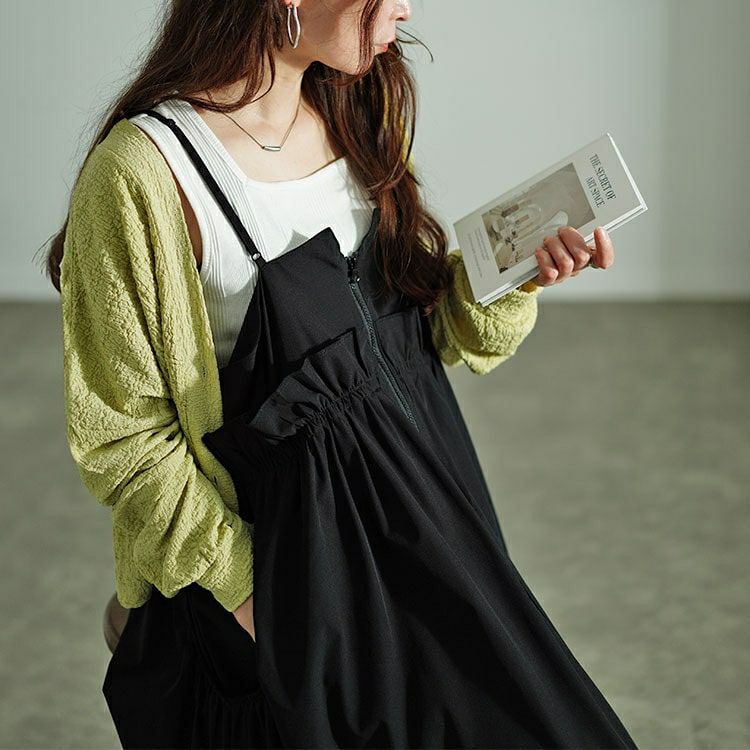 大きいサイズ レディース ハーフジップウエストフリルキャミワンピース　nw-24026