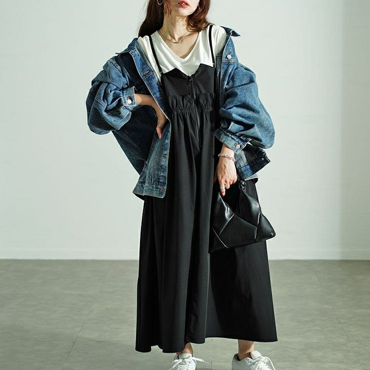 大きいサイズ レディース ハーフジップウエストフリルキャミワンピース　nw-24026