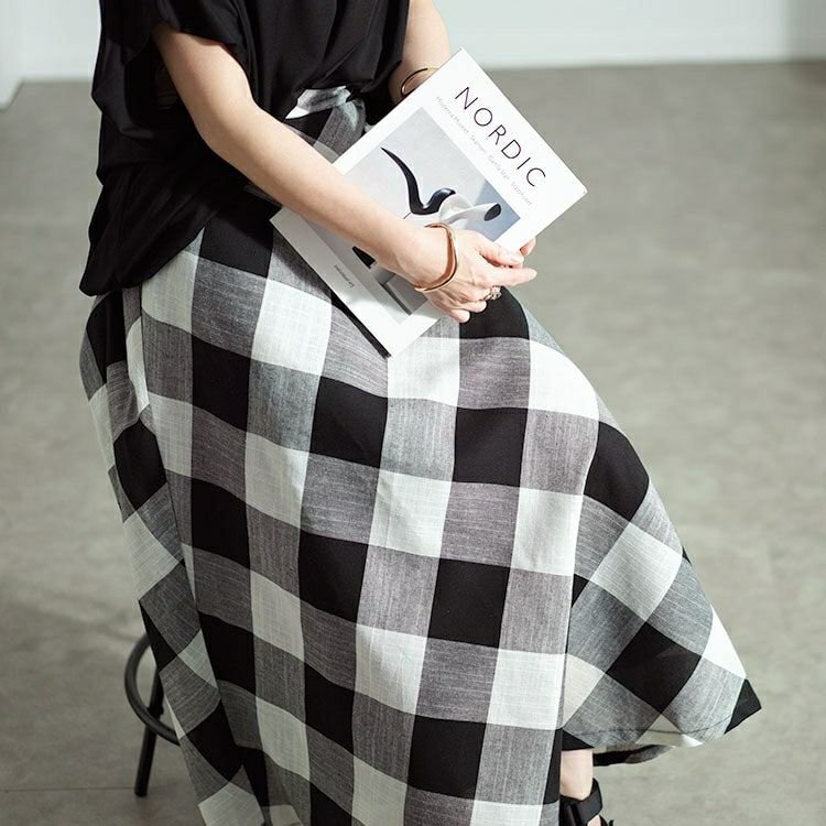 大きいサイズ レディース ビッグチェックロングフレアスカート nw