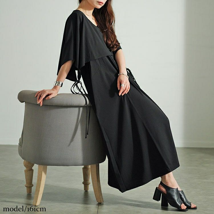 大きいサイズ レディース フェイクトップスレイヤードサイドリボンワンピース　nw-24024