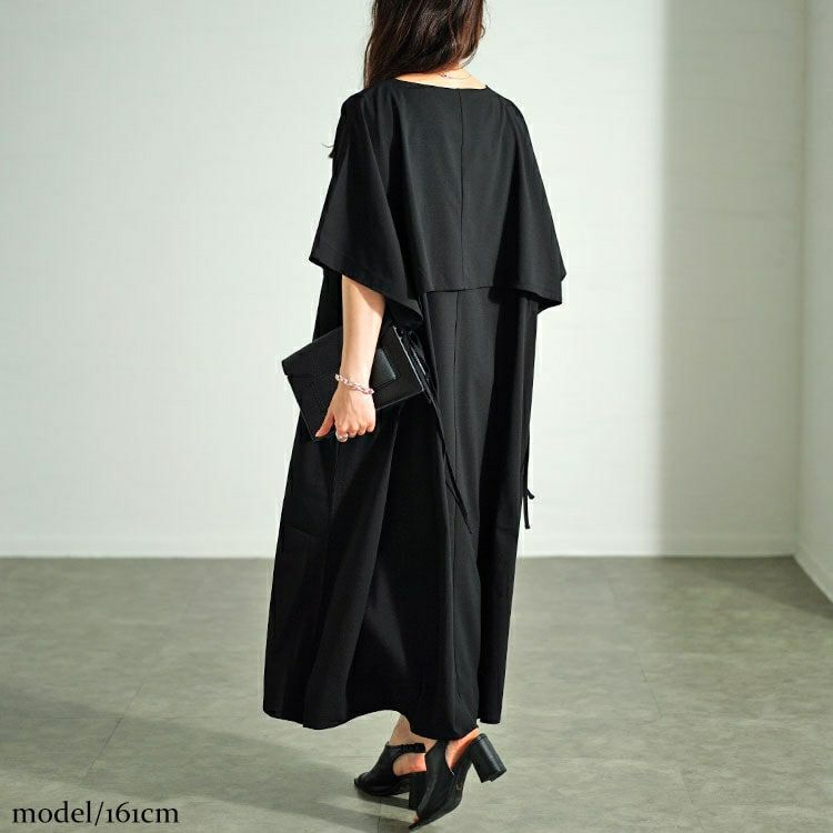 大きいサイズ レディース フェイクトップスレイヤードサイドリボンワンピース　nw-24024