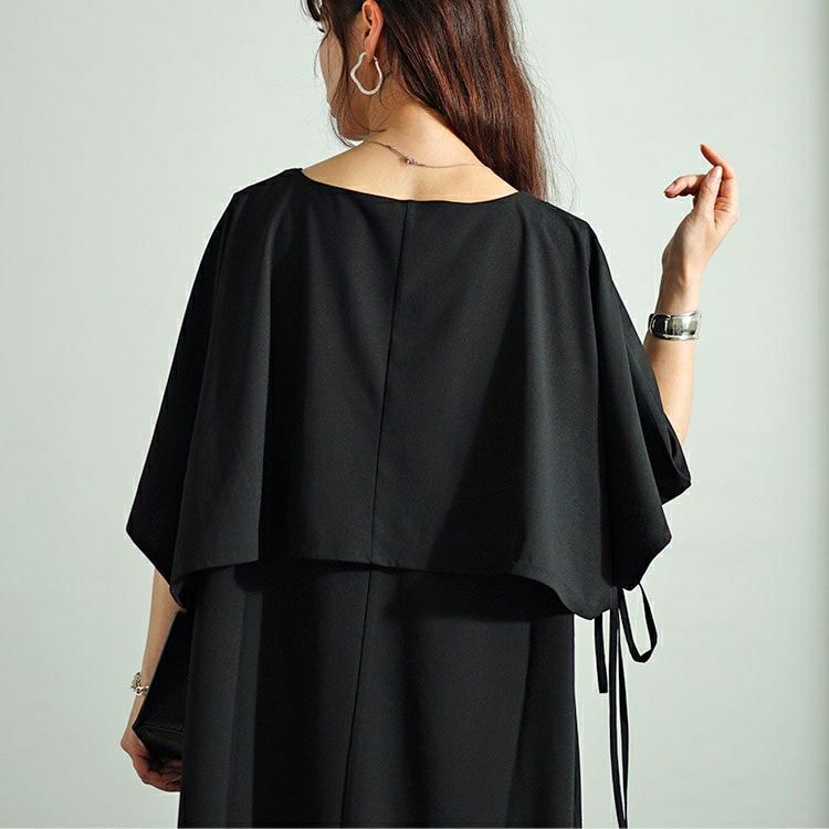 大きいサイズ レディース フェイクトップスレイヤードサイドリボンワンピース　nw-24024