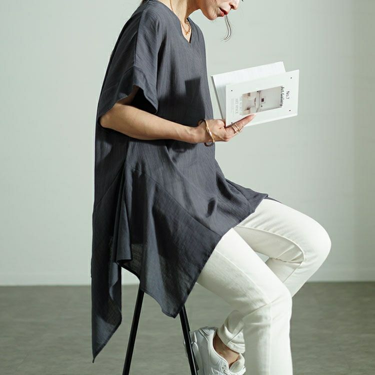 大きいサイズ レディース 裾変形デザインワイドプルオーバー　fem-481 【ゆうパケット可】