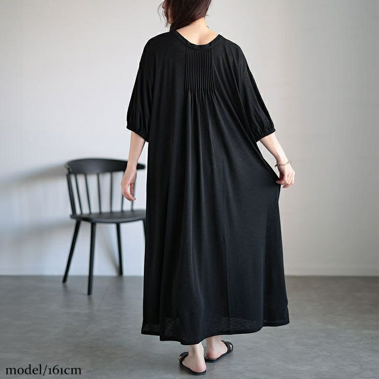 大きいサイズ レディース 前後2wayリボン＆ピンタックギャザーワンピース　u2-0092