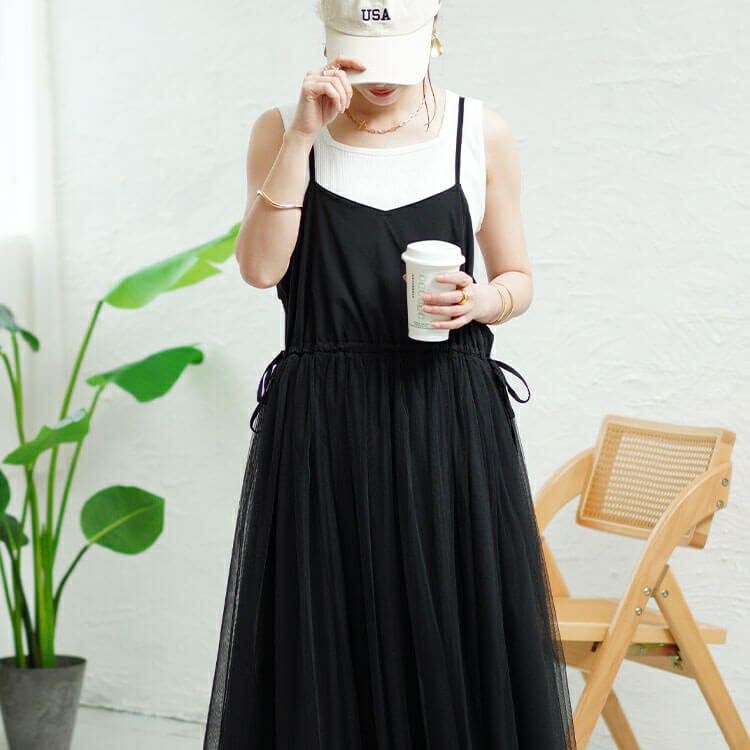 大きいサイズ レディース リボンチュールキャミワンピース　sw-0644