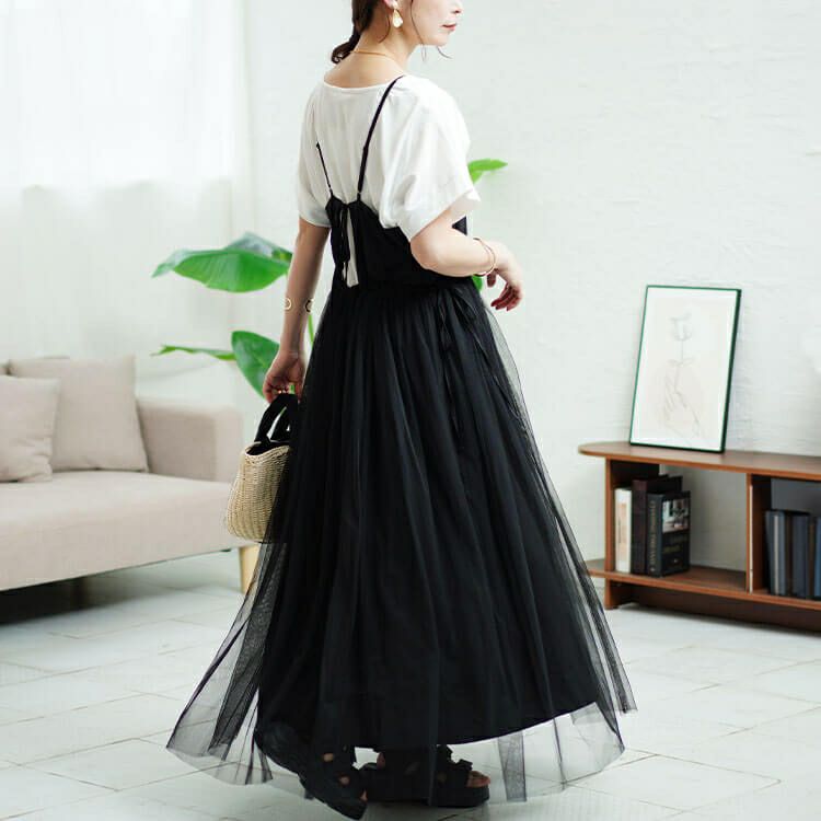 大きいサイズ レディース リボンチュールキャミワンピース　sw-0644