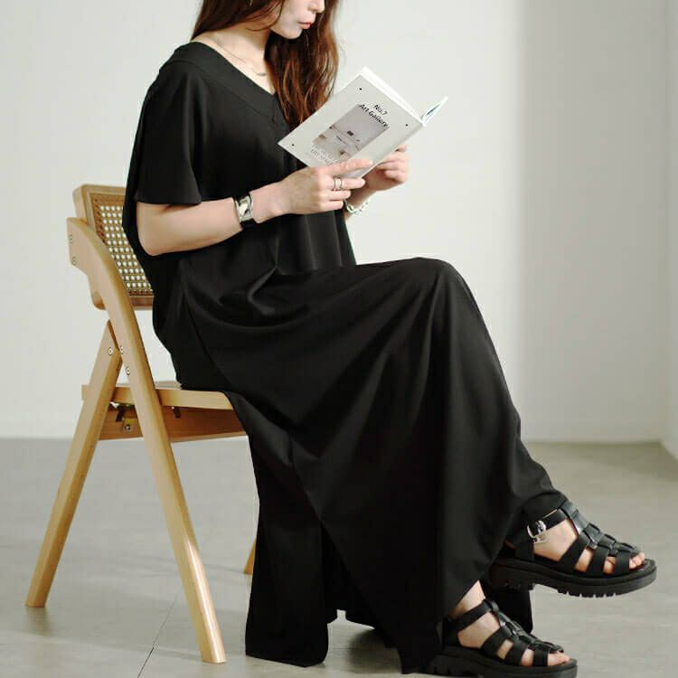 大きいサイズ レディース フレンチスリーブVネックワンピース sw-0647