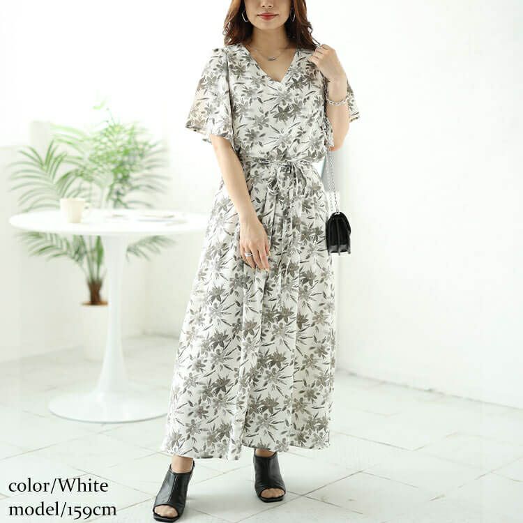 大きいサイズ レディース ボタニカルフラワー柄カシュクールワンピース　bro-0044