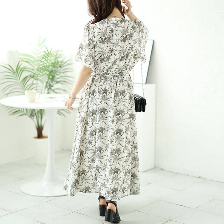 大きいサイズ レディース ボタニカルフラワー柄カシュクールワンピース　bro-0044