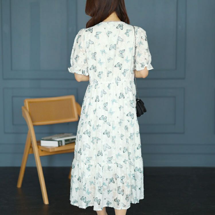 大きいサイズ レディース 蝶々柄ティアードワンピース　goldy-1498