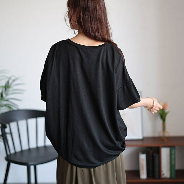 大きいサイズ レディース ひんやりジップポケット裾タックVネックTシャツ　plan-240090 【メール便可】