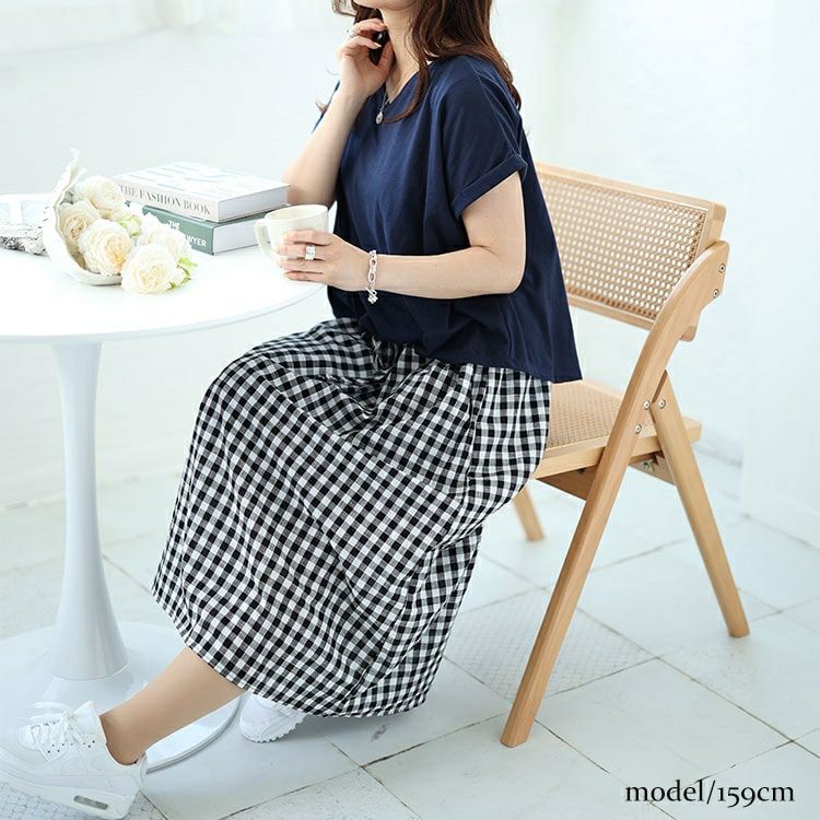 大きいサイズ レディース ギンガムチェックドッキングワンピース　plan-240084