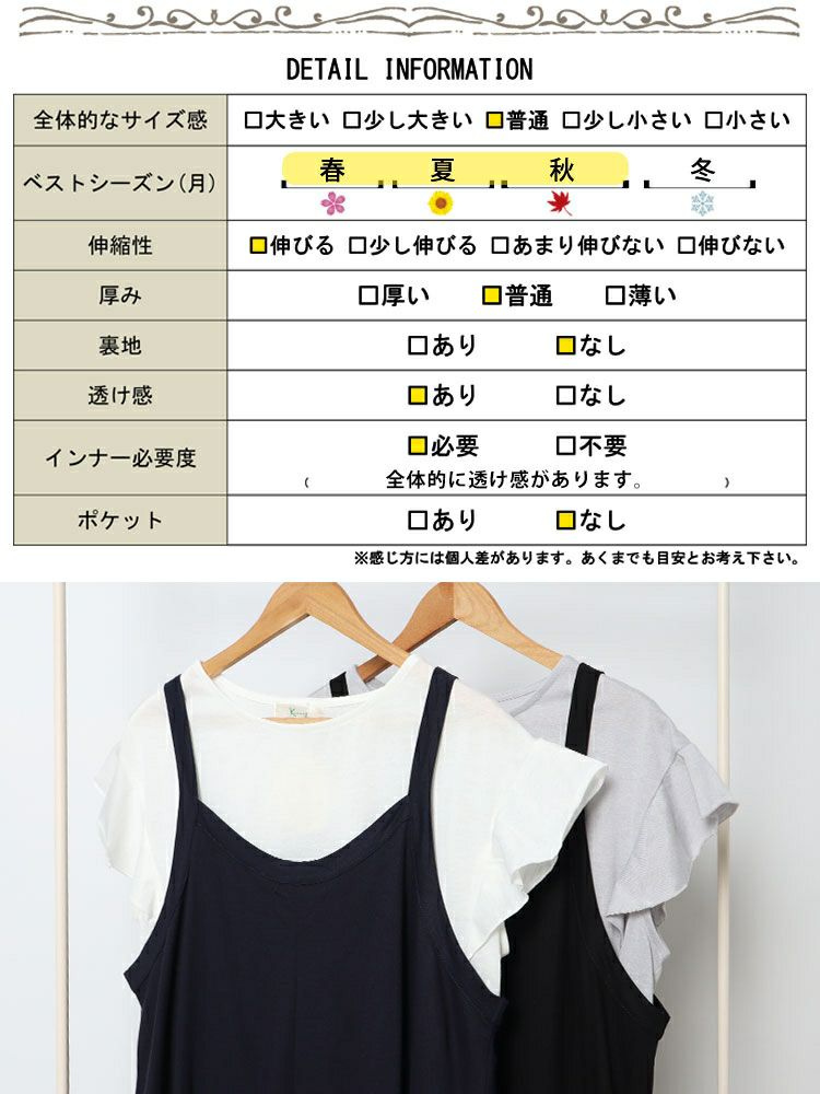 大きいサイズ レディース フリル袖Tシャツ＆キャミワンピース2点セット　plan-240062