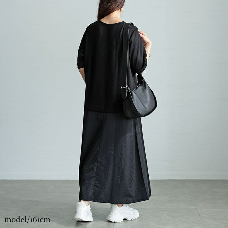 大きいサイズ レディース Vネック異素材ドッキングワンピース　maru-30005