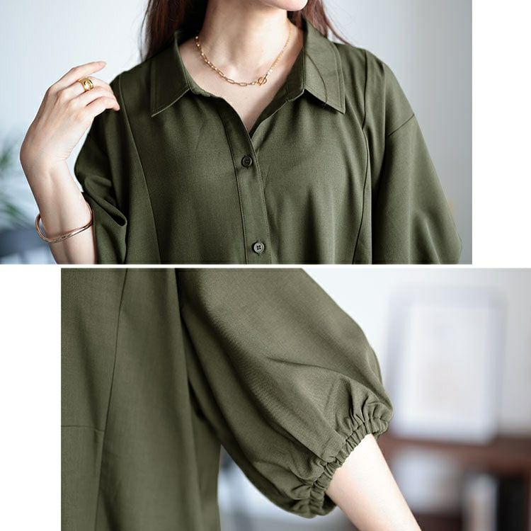 大きいサイズ レディース バルーンスリーブスキッパーシャツワンピース　maru-30046