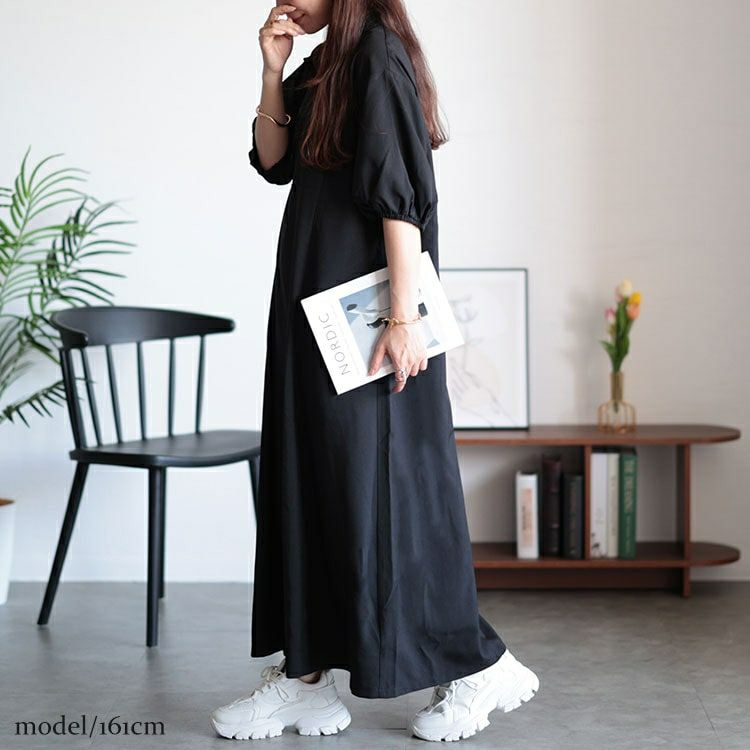 大きいサイズ レディース バルーンスリーブスキッパーシャツワンピース　maru-30046