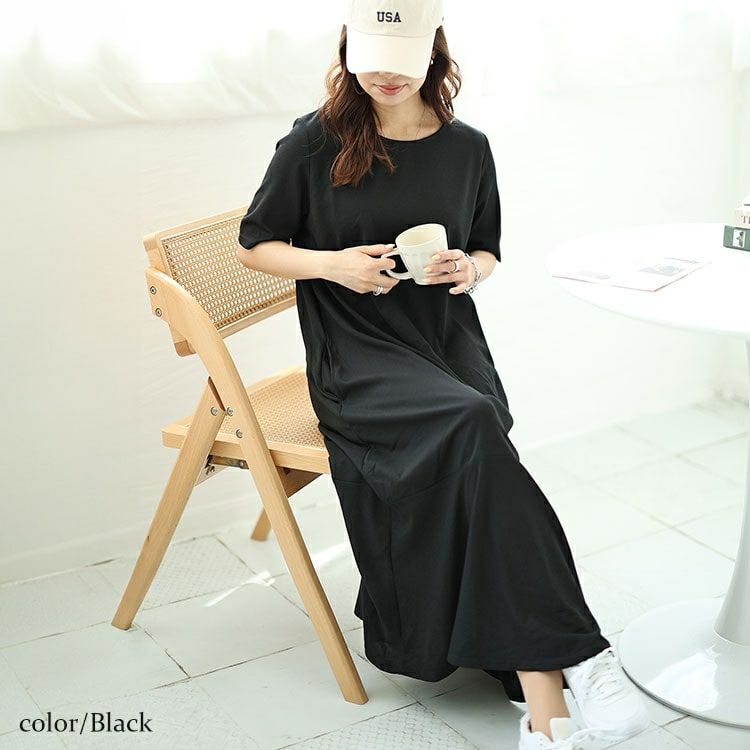 大きいサイズ レディース バックロゴマーメイドワッフルワンピース　maru-30048