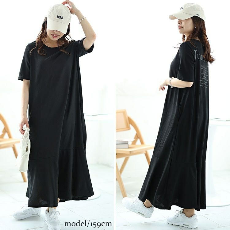 大きいサイズ レディース バックロゴマーメイドワッフルワンピース　maru-30048