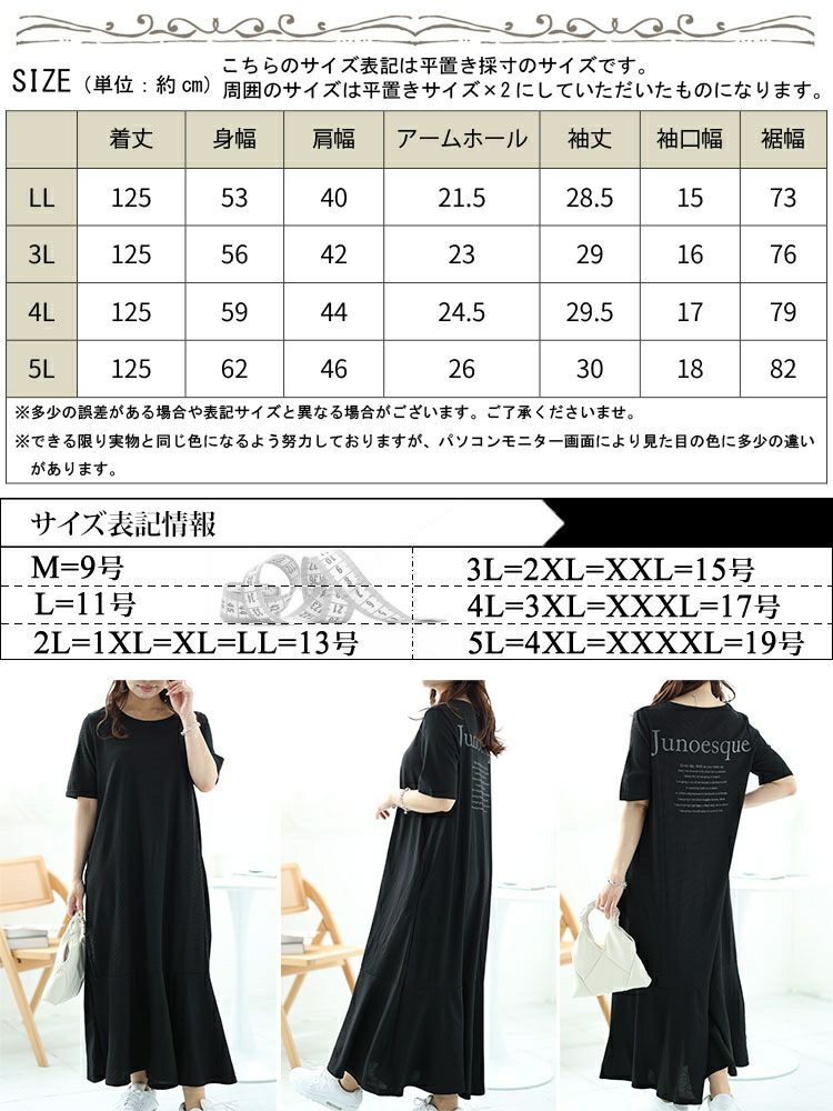 大きいサイズ レディース バックロゴマーメイドワッフルワンピース　maru-30048