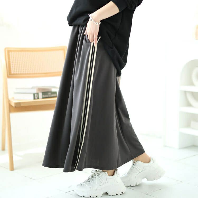 大きいサイズ レディース サイドラインテープフレアスカート　maru-30042