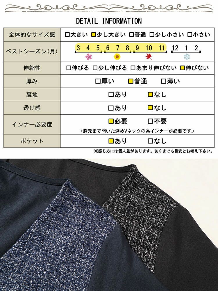 大きいサイズ レディース ラメツイード切り替えVネックワンピース　maru-30041