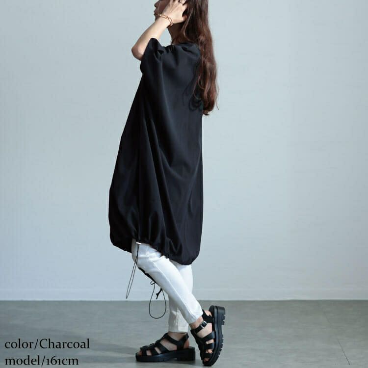 大きいサイズ レディース 楊柳Vネックドローコードドルマンチュニック　maru-30037