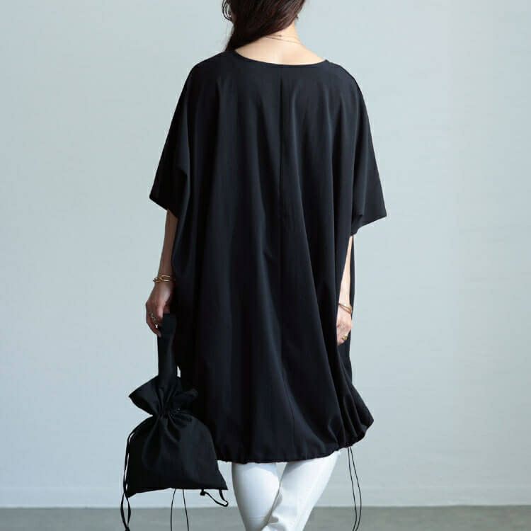 大きいサイズ レディース 楊柳Vネックドローコードドルマンチュニック　maru-30037