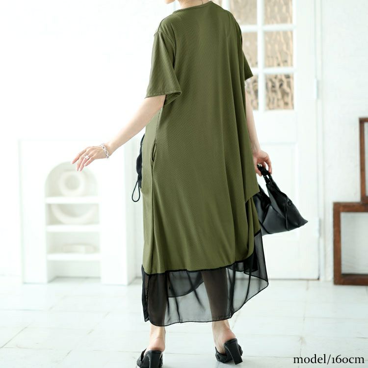 大きいサイズ レディース ビックポケット付きアシンメトリーワンピース　goldy-1522
