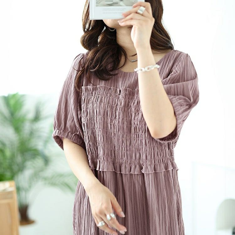 大きいサイズ レディース シャーリングビスチェドッキングペプラムチュニック　fem-494