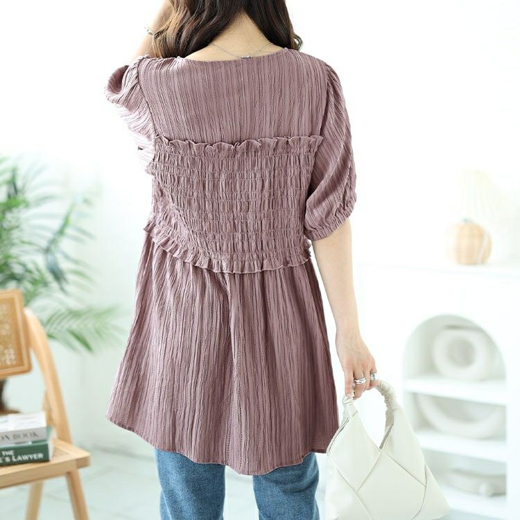 大きいサイズ レディース シャーリングビスチェドッキングペプラムチュニック　fem-494