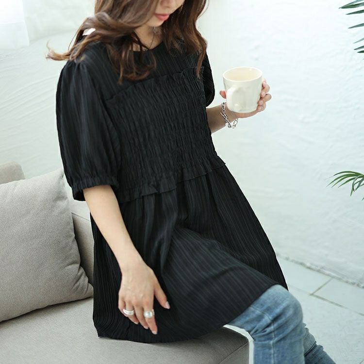 大きいサイズ レディース シャーリングビスチェドッキングペプラムチュニック　fem-494