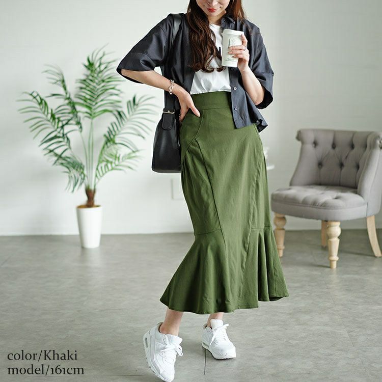 大きいサイズ レディース ギャザー切り替えストレッチマーメイドスカート　fem-493