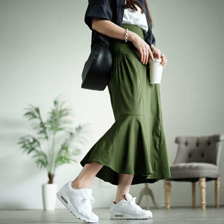 大きいサイズ レディース ギャザー切り替えストレッチマーメイドスカート　fem-493