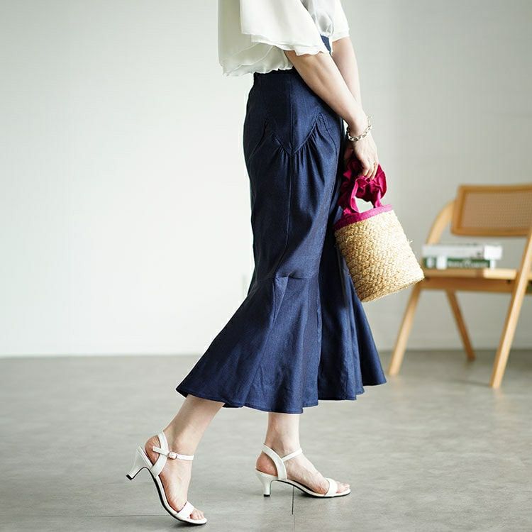 大きいサイズ レディース ギャザー切り替えストレッチマーメイドスカート　fem-493