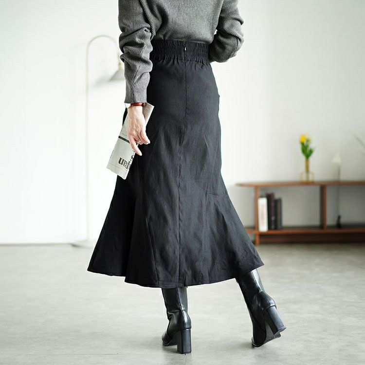 大きいサイズ レディース ギャザー切り替えストレッチマーメイドスカート　fem-493