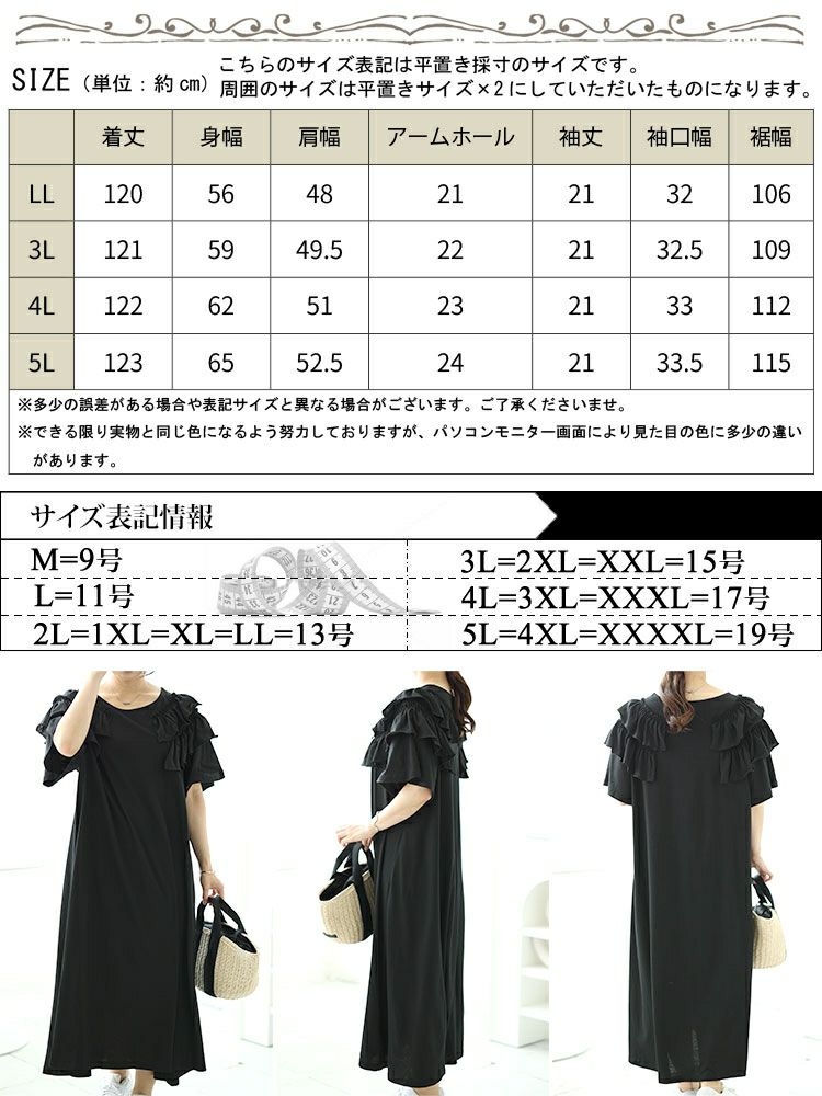 大きいサイズ レディース 肩ティアードフリルAラインワンピース　fem-492