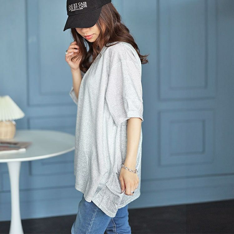 大きいサイズ レディース サイドタックVネックラメプルオーバー　fem-491 【メール便可】