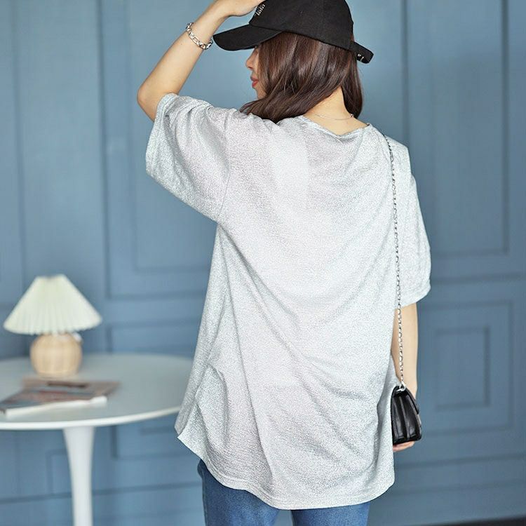 大きいサイズ レディース サイドタックVネックラメプルオーバー　fem-491 【メール便可】