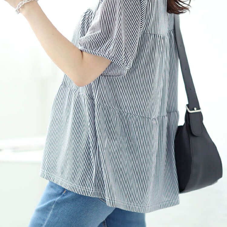 大きいサイズ レディース ストライプティアードプルオーバー　cast-1644010 【メール便可】