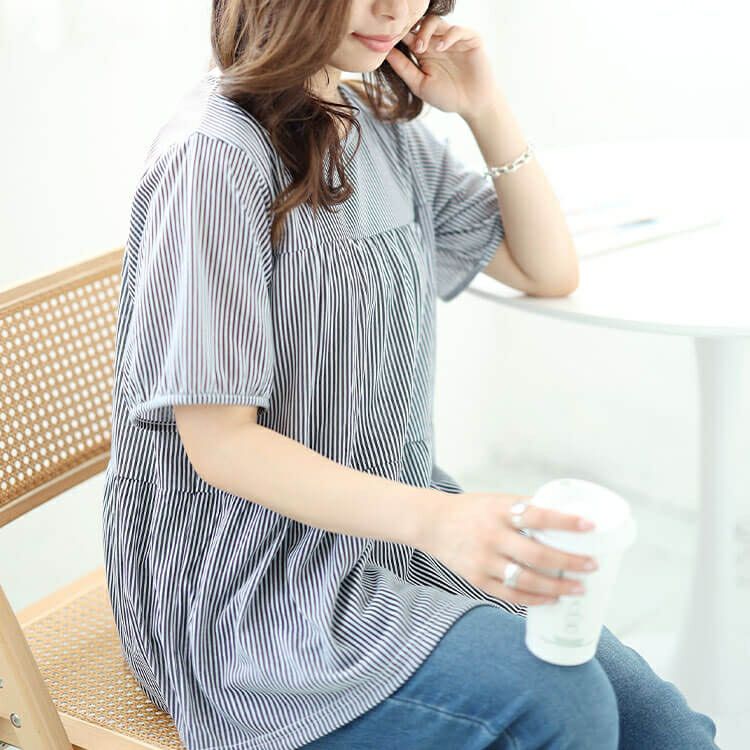 大きいサイズ レディース ストライプティアードプルオーバー　cast-1644010 【メール便可】