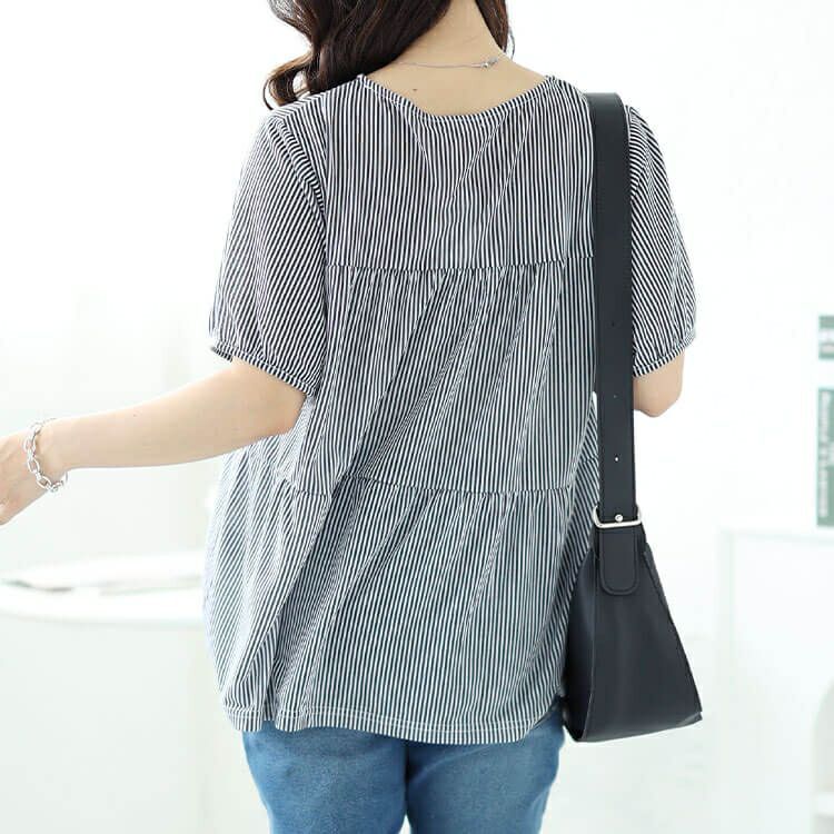 大きいサイズ レディース ストライプティアードプルオーバー　cast-1644010 【メール便可】