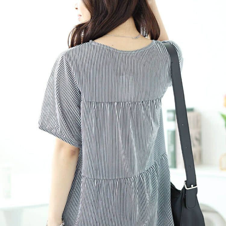 大きいサイズ レディース ストライプティアードプルオーバー　cast-1644010 【メール便可】