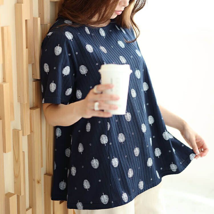 大きいサイズ レディース ウッド柄リブAラインプルオーバー　cast-1644008 【メール便可】