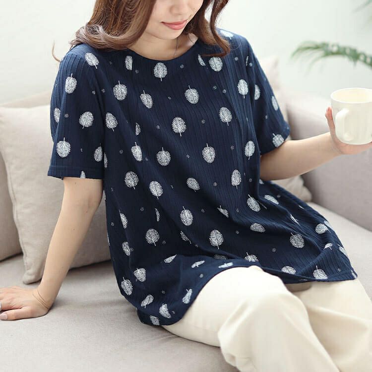 大きいサイズ レディース ウッド柄リブAラインプルオーバー　cast-1644008 【メール便可】