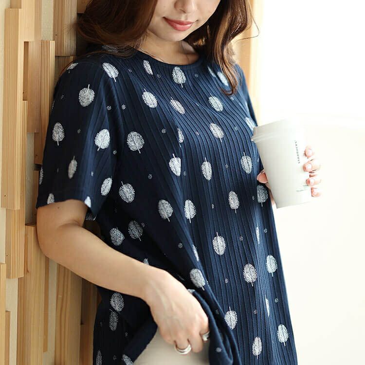 大きいサイズ レディース ウッド柄リブAラインプルオーバー　cast-1644008 【メール便可】