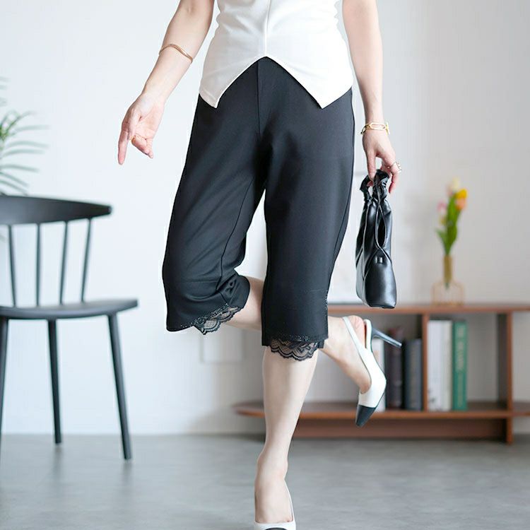 大きいサイズ レディース 裾レース五分丈パンツ　goldy-1526 【メール便可】